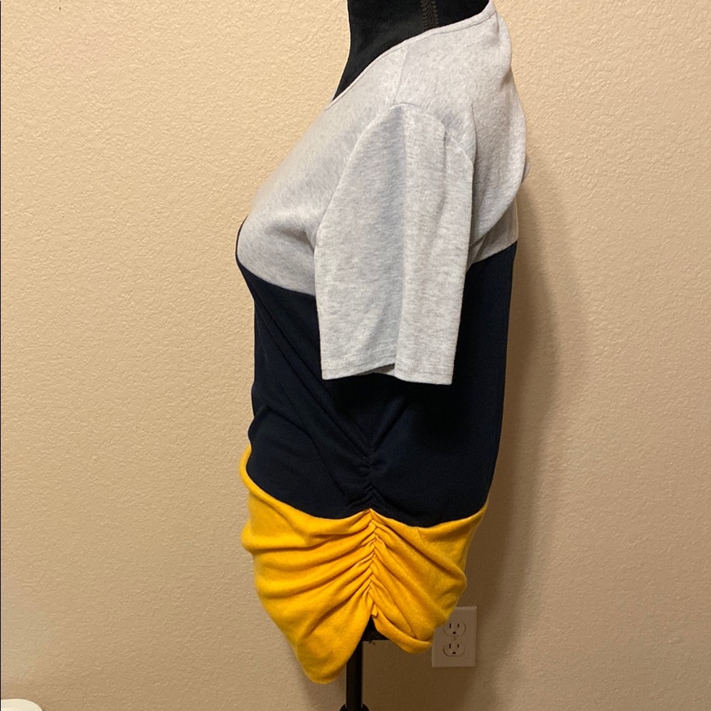 Colorblock Women's Top - Gray, Navy, and Yellow - Picture 3 of 6